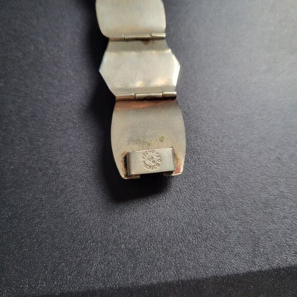 Vintage Aztec Mask Bracelet Black Onyx Alpaca Silver Beautiful 7” made in Mexico - Picture 11 of 16